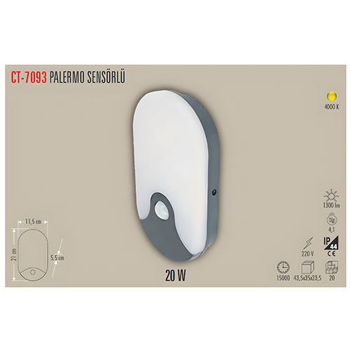 CT-7093 12W S/Ü Led Armatür Sensörlü 4000K